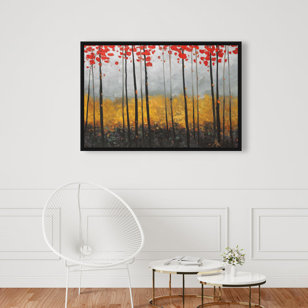 Abstract Landscape Trees Canvas | Gray Framed Bedroom Decor