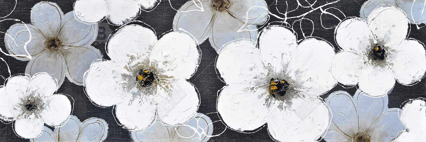 Toile encadrée Fleurs grises | Décoration florale botanique pour chambre