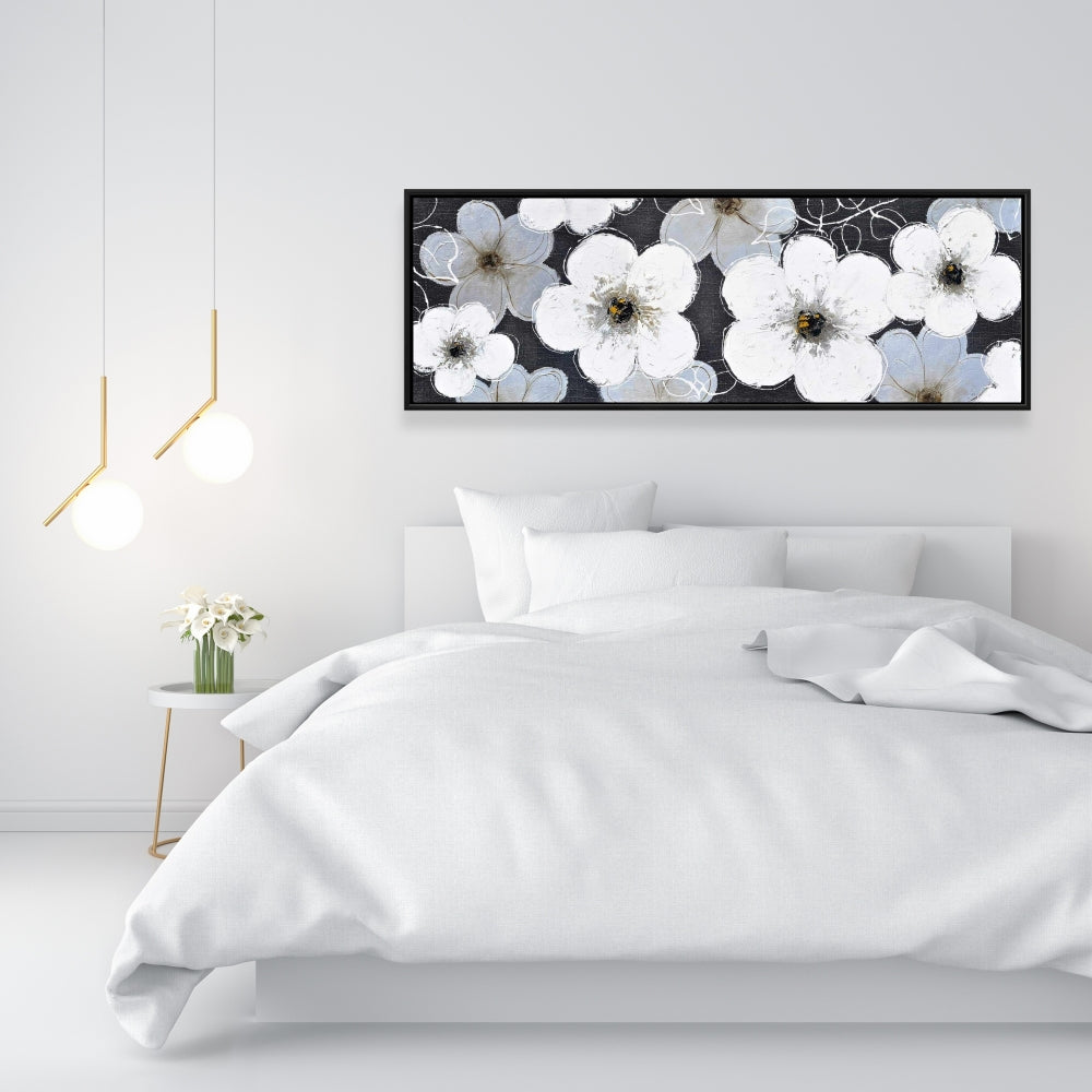 Toile encadrée Fleurs grises | Décoration florale botanique pour chambre