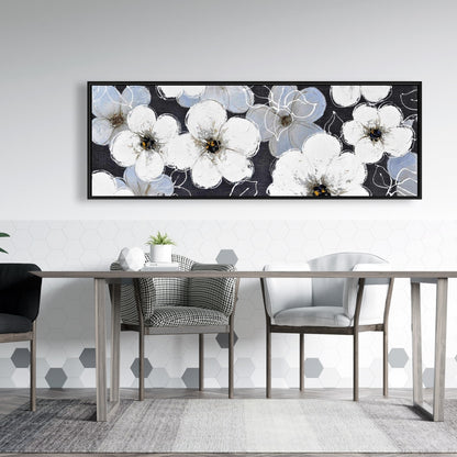White Flowers Framed Canvas | Botanical Bedroom Home Decor