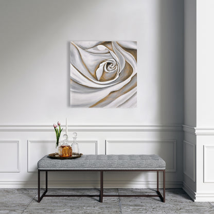 White Rose Closeup Canvas - Botanical Bedroom Wall Art Decor