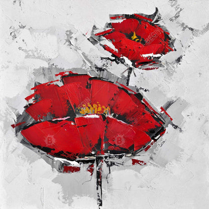 Texturized Red Poppies Canvas - Contemporary Gray Floral Art