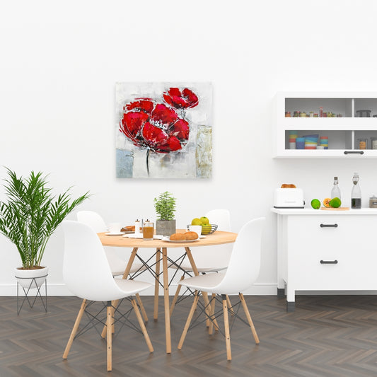 Modern Botanical Canvas | Abstract Textured Red Flowers Decor