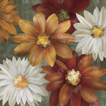 Botanical Bedroom Contemporary Framed Canvas - Fall Colors Flowers