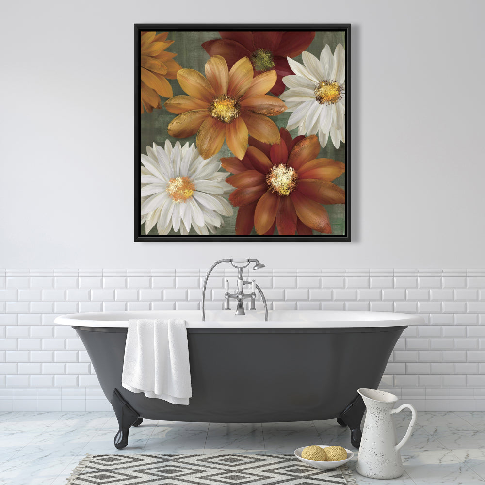 Botanical Bedroom Contemporary Framed Canvas - Fall Colors Flowers