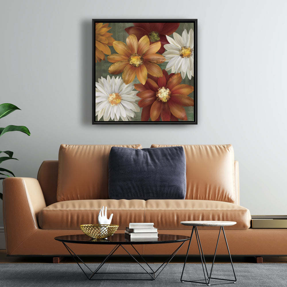Botanical Bedroom Contemporary Framed Canvas - Fall Colors Flowers