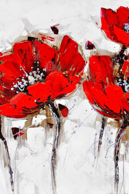 Botanical Bedroom Framed Canvas | Red Poppies Textured Decor