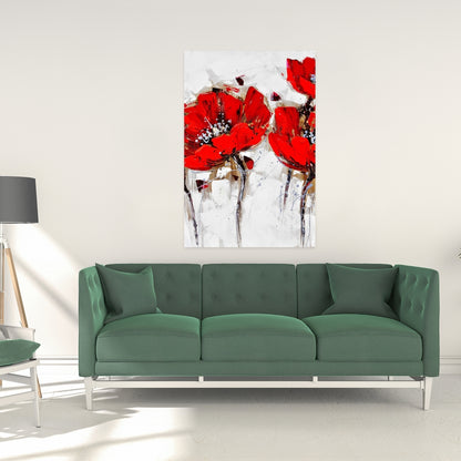 White Floral Bedroom Canvas - Red Poppies with Texture Decor