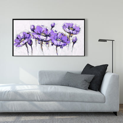 Toile botanique grise à fleurs violettes abstraites | Décoration d'intérieur