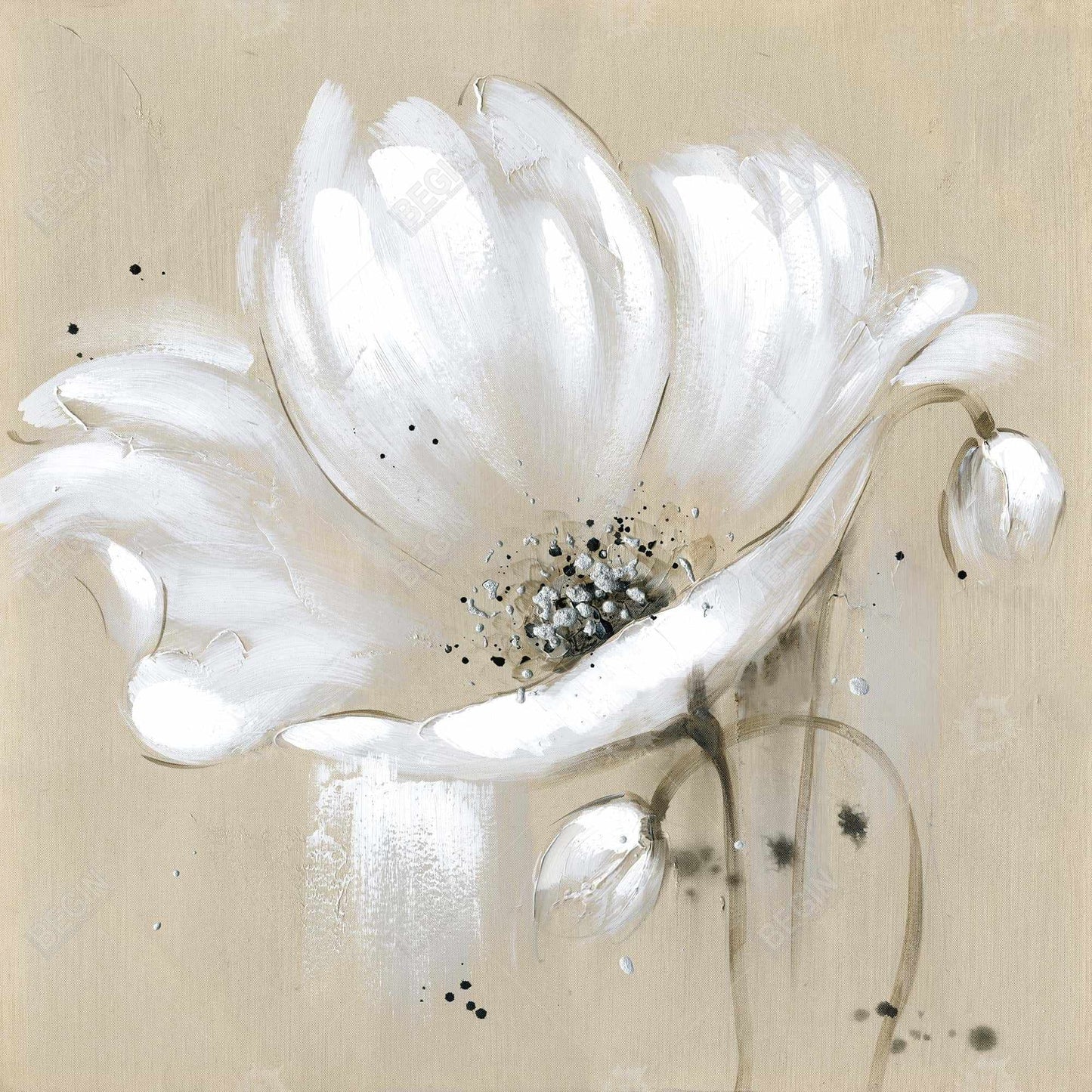 White Abstract Wild Flower Canvas - Contemporary Home Decor