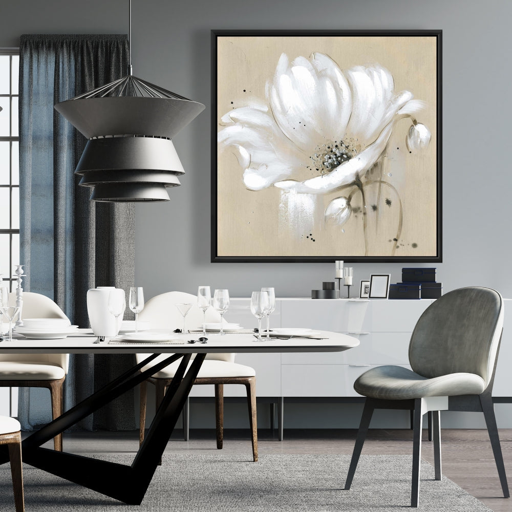 White Abstract Wild Flower Canvas - Contemporary Home Decor