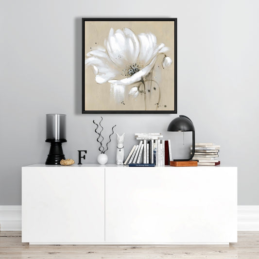 White Abstract Wild Flower Canvas - Contemporary Home Decor