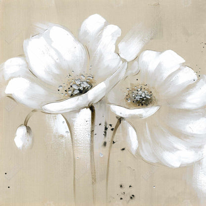 White Abstract Wild Flowers Canvas | Botanical Bedroom Art