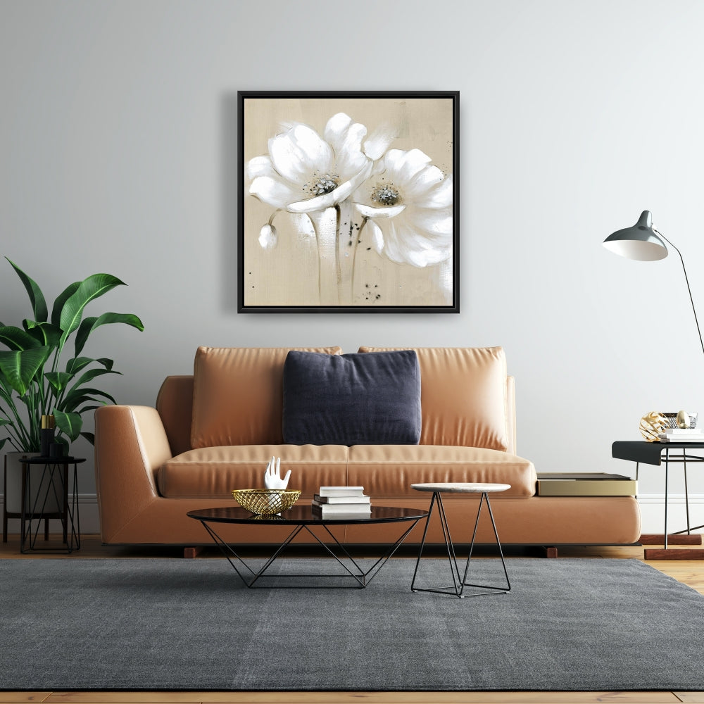 White Abstract Wild Flowers - Framed Canvas for Bedroom Decor