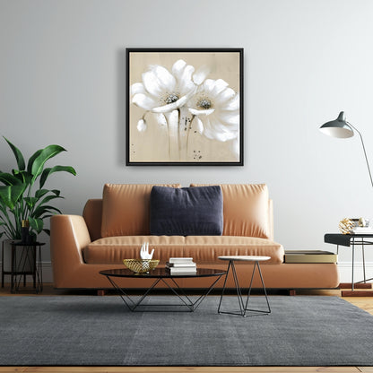 White Abstract Wild Flowers - Framed Canvas for Bedroom Decor