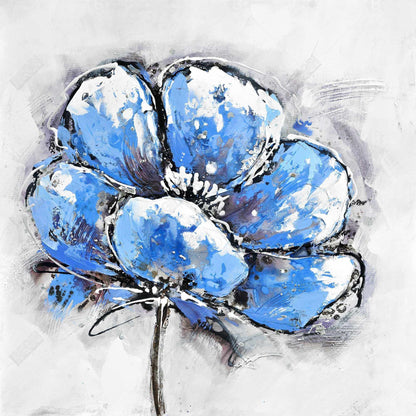 Toile abstraite à pétales bleus | Décoration murale botanique pour chambre