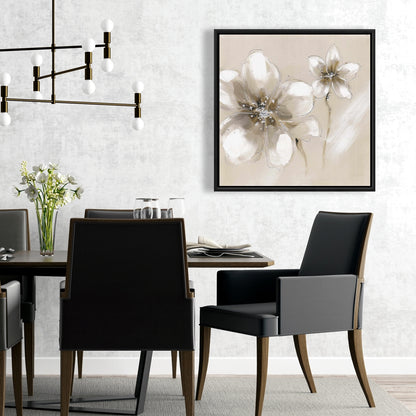 Two Cream Flowers Framed Canvas | Floral Wall Art Decor