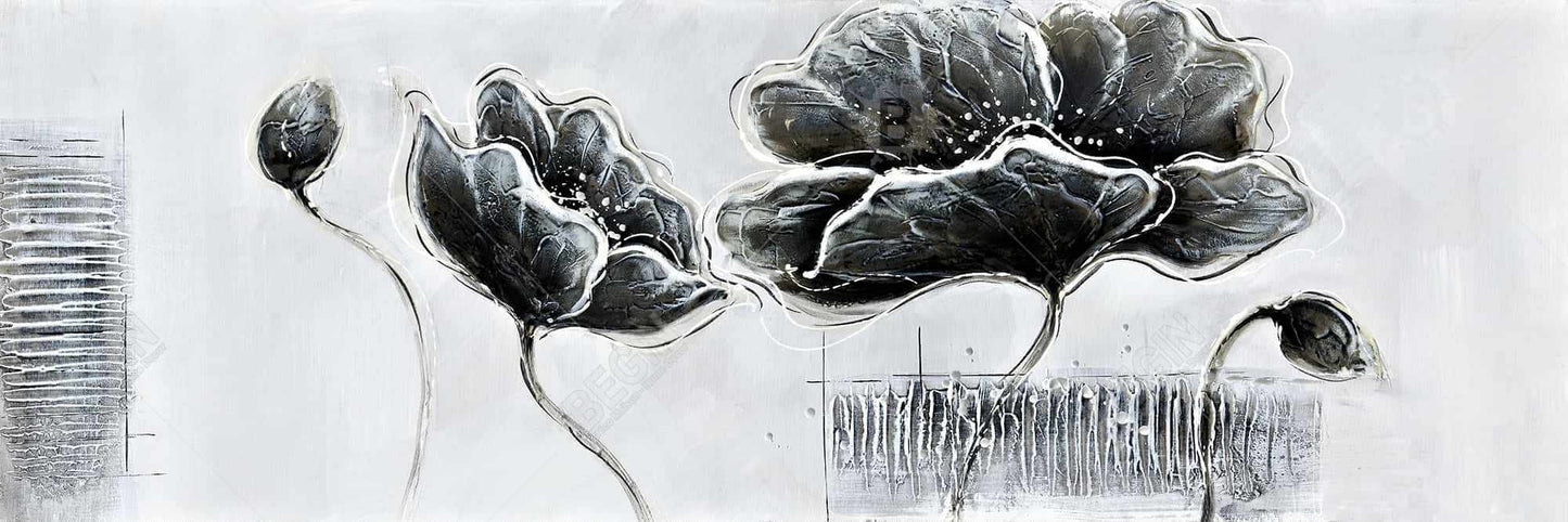 Toile à fleurs en nuances de gris de style industriel | Décoration botanique