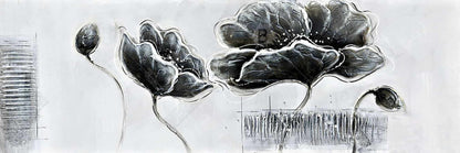 Toile à fleurs en nuances de gris de style industriel | Décoration botanique