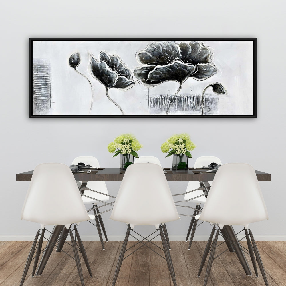 Toile à fleurs en nuances de gris de style industriel | Décoration botanique