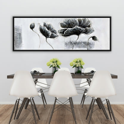 Toile à fleurs en nuances de gris de style industriel | Décoration botanique