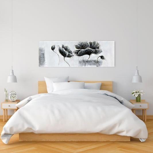 Industrial Grayscale Floral Canvas | Botanical Home Decor