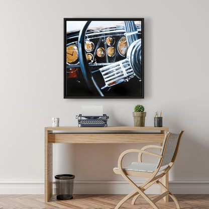 Vintage Car Interior Framed Canvas | Blue Bedroom Decor