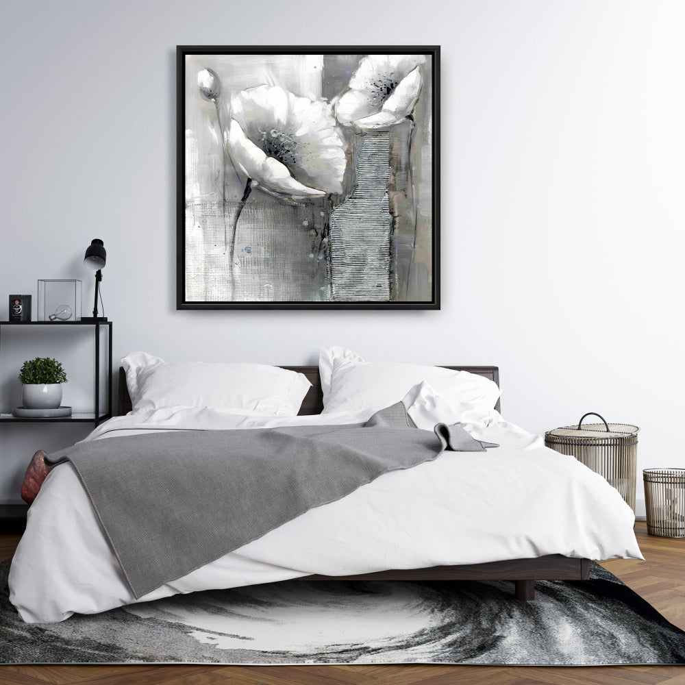 Toile à fleurs monochromes industrielles - Décoration botanique pour la maison