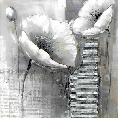 White Botanical Canvas - Industrial Monochrome Flowers Decor