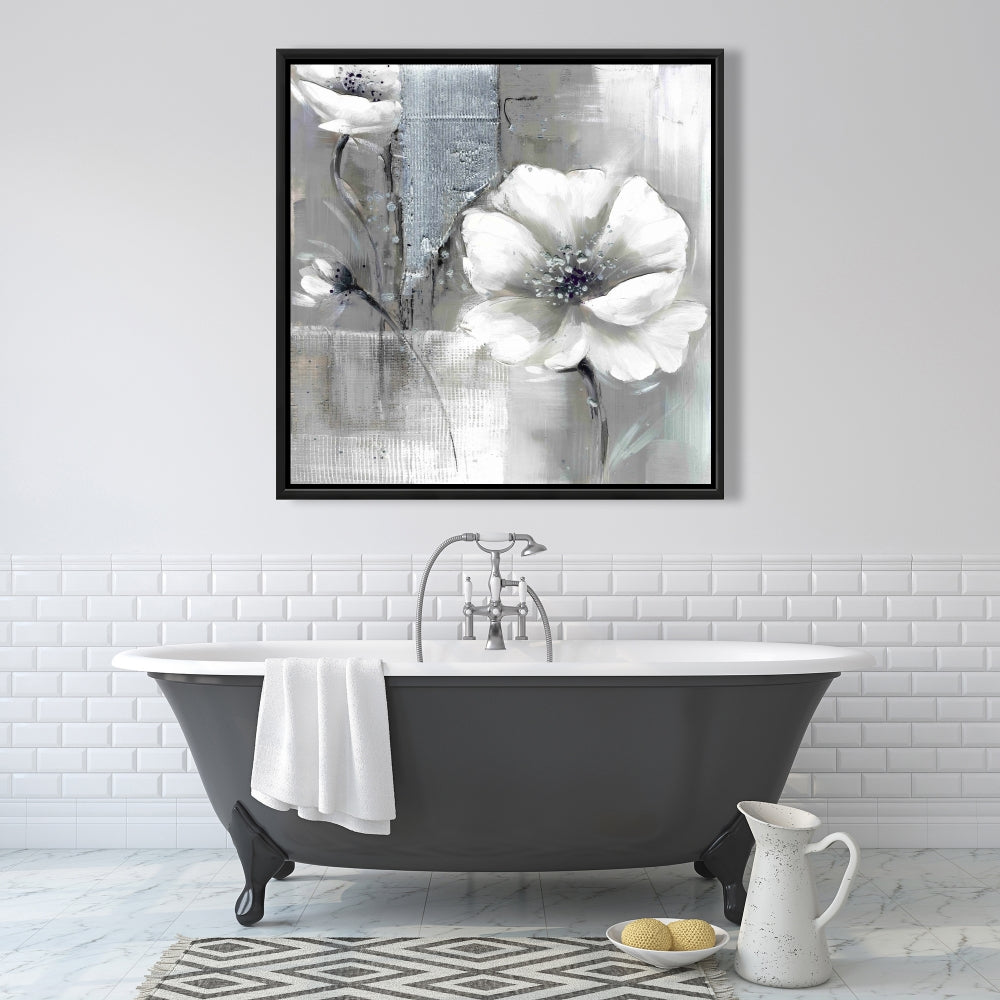 Monochrome & Silver Flowers | Industrial Floral Canvas Art