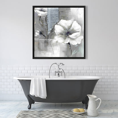 Monochrome & Silver Flowers | Industrial Floral Canvas Art