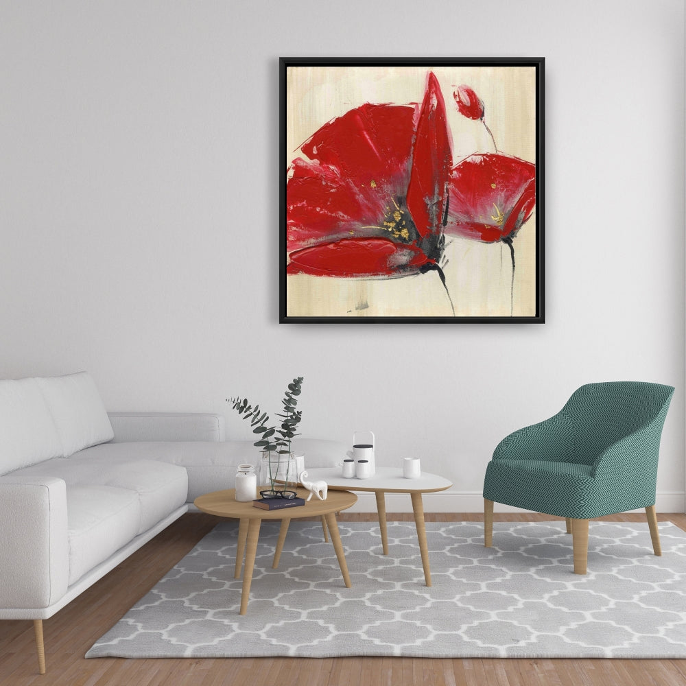 Toile « Trois fleurs rouges » | Décoration murale botanique pour chambre à coucher