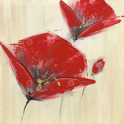 Contemporary Botanical Canvas - Three Red Flowers for Décor