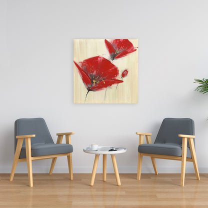 Contemporary Botanical Canvas - Three Red Flowers for Décor