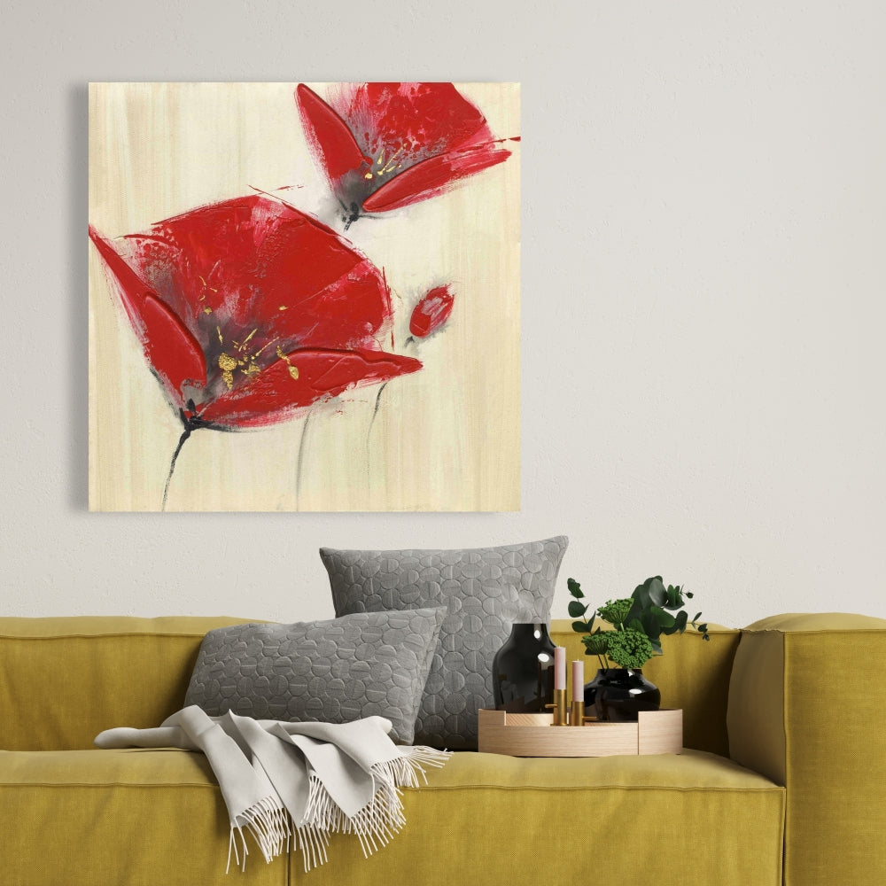 Contemporary Botanical Canvas - Three Red Flowers for Décor