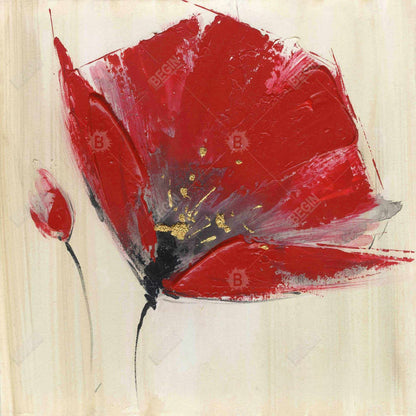 Toile encadrée grise botanique à deux fleurs rouges - Décoration d'intérieur