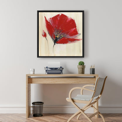 Toile encadrée grise botanique à deux fleurs rouges - Décoration d'intérieur