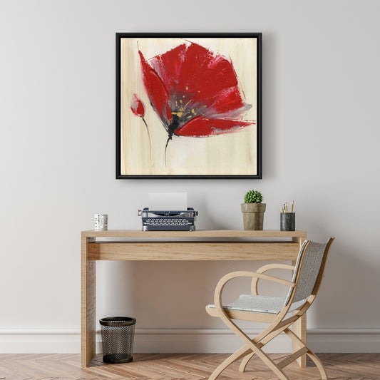 Toile encadrée grise botanique à deux fleurs rouges - Décoration d'intérieur