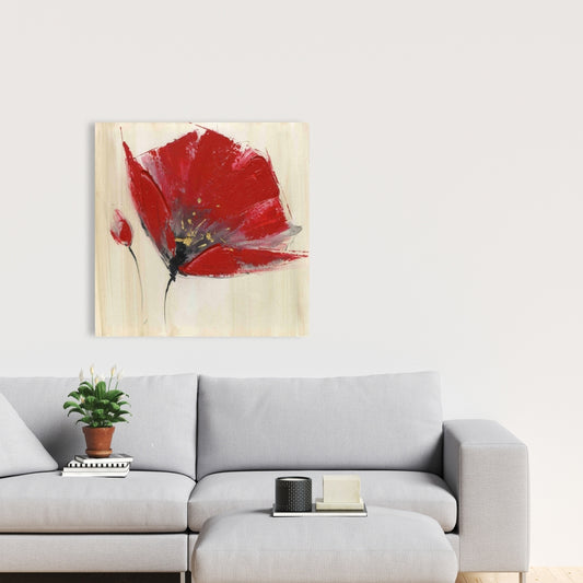 Gray Botanical Canvas | Two Red Flowers Home Decor Wall Art