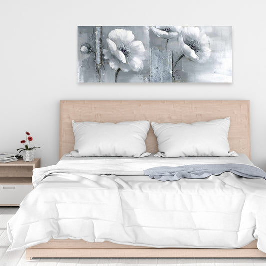 Gray & White Flowers Canvas - Floral Botanical Bedroom Decor