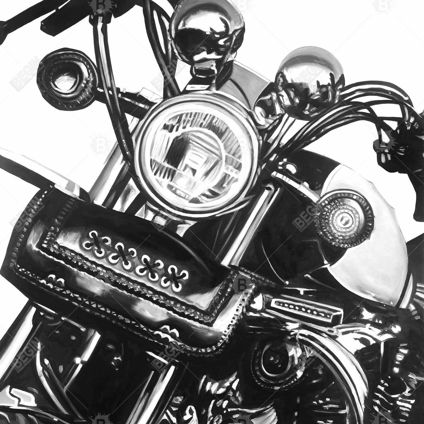Realistic Motorcycle Gray Framed Canvas | Home Decor Art