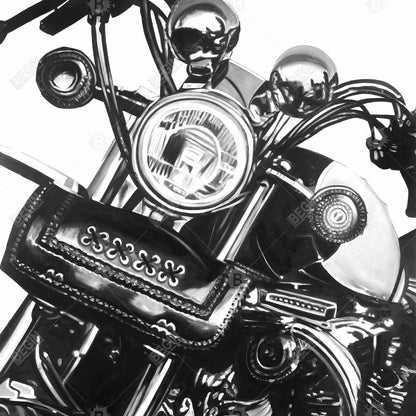 Realistic Motorcycle Gray Framed Canvas | Home Decor Art