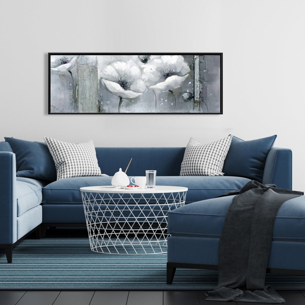 Toile Fleurs en nuances de gris | Décoration murale botanique florale