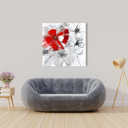 Botanical Bedroom Gray Canvas | Red & Gray Flowers Decor
