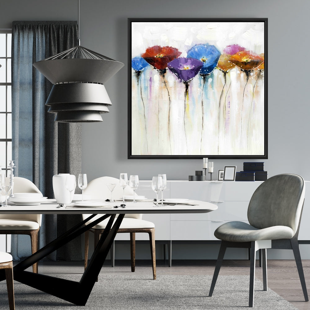 Blue Botanical Canvas - Colorful Flowers Framed Home Decor