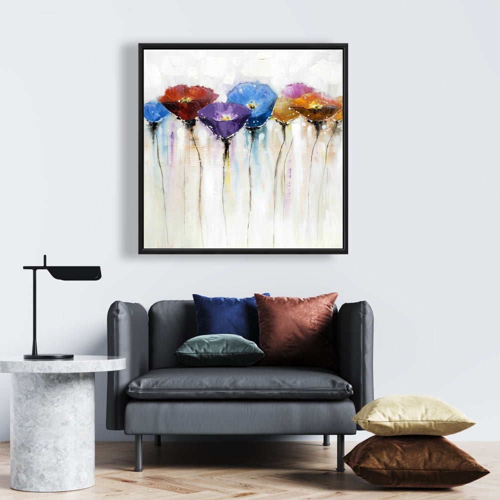 Blue Botanical Canvas - Colorful Flowers Framed Home Decor