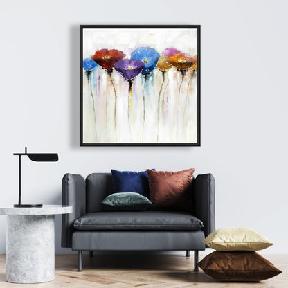Blue Botanical Canvas - Colorful Flowers Framed Home Decor