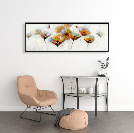 Toile encadrée botanique grise - Décor de fleurs à pois colorés