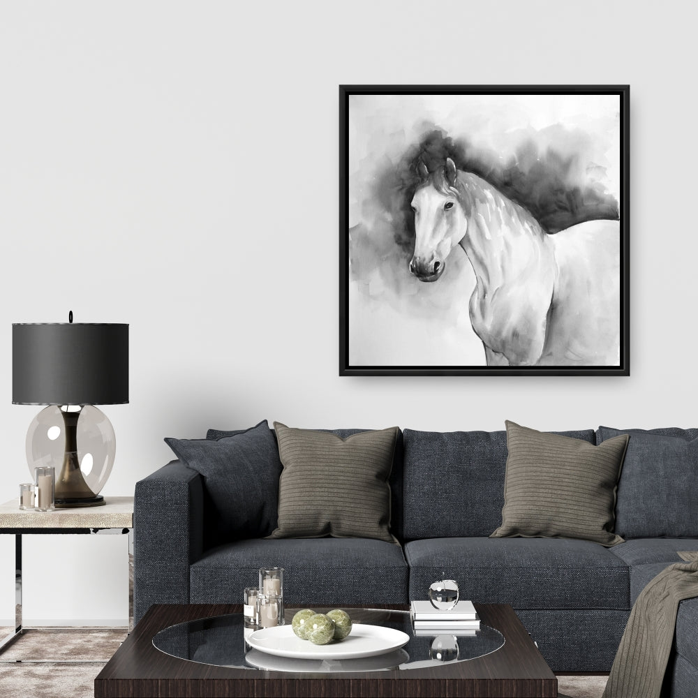 Domino Horse Minimalist Framed Canvas | Farm Animal Decor
