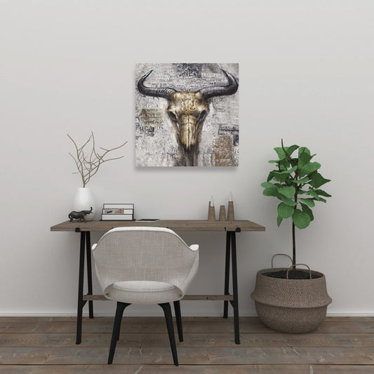 Bull Skull Typography Canvas | Industrial Bedroom Decor